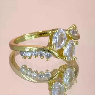 Кольцо бижутерия с фианитом, позолота 18K желтого цвета, фото 3