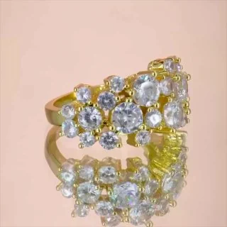 Кольцо бижутерия с фианитом, позолота 18K желтого цвета, фото 3