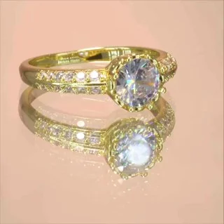 Кольцо бижутерия с фианитом, позолота 18K, фото 3