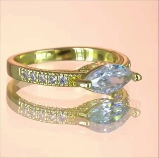 Кольцо бижутерия с фианитом, позолота 18K, фото 3
