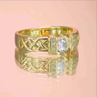 Кольцо бижутерия с фианитом, позолота 18K, фото 3