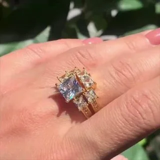 Кольцо бижутерия с фианитом, позолота 18K, фото 3