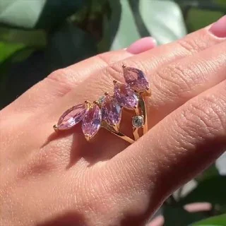 Кольцо бижутерия с фианитом, позолота 18K, фото 3