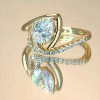 Кольцо бижутерия с фианитом, позолота 18K, фото 3