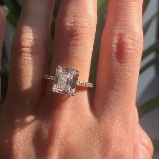 Кольцо бижутерия с фианитом, позолота 18K, фото 3