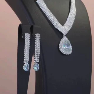 Komplekt bijuteriya oq tilla yugurtirilgan 18 karat kristall, rasm 2
