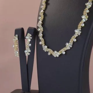 Набор бижутерия с кристаллом, позолота 18K желтого цвета