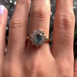 Кольцо бижутерия с фианитом, позолота 18K желтое золото, фото 3