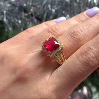 Кольцо бижутерия с фианитом, позолота 18K желтое золото, фото 3