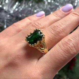 Кольцо бижутерия с кристаллом, позолота 18K желтое золото, фото 3