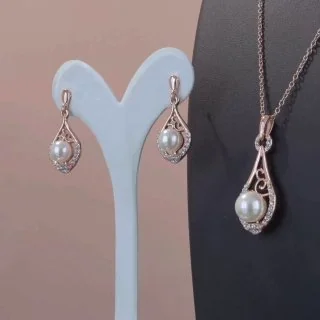 Набор бижутерия с кристаллом, позолота 18K розового цвета, фото 2