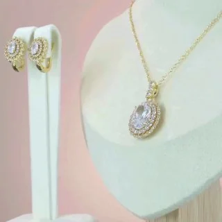 Набор бижутерия с кристаллом, позолота 18K желтого цвета, фото 2