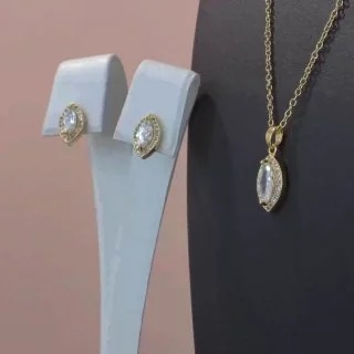 Комплект бижутерия с кристаллом позолота 18K желтое, фото 2