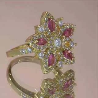 Кольцо бижутерия с кристаллом, позолота 18K, фото 3