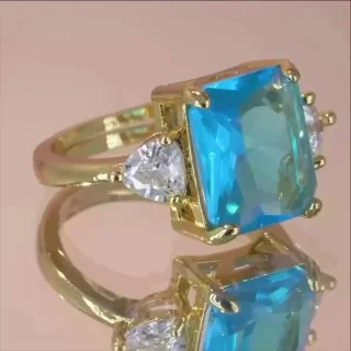 Кольцо бижутерия с кристаллом, позолота 18K, фото 3
