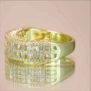 Кольцо бижутерия с фианитом, позолота 18K, фото 3