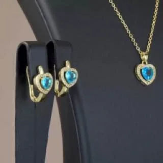 Набор бижутерия с кристаллом, позолота 18K, фото 2