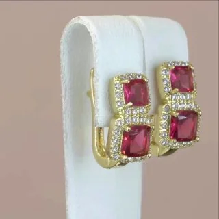 Серьги бижутерия с фианитом, позолота 18K желтого цвета, фото 3