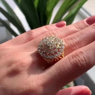 Кольцо бижутерия с фианитом, позолота 18K, фото 3
