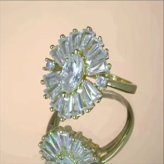 Кольцо бижутерия с фианитом, позолота 18K, фото 3