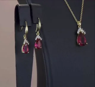Набор бижутерия с кристаллом, позолота 18K