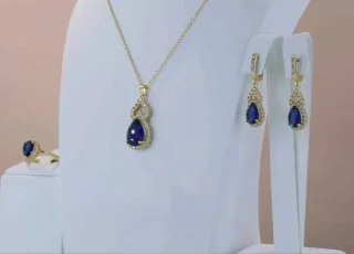 Komplekt bijuteriya 750 proba, sariq tilla yugurtirilgan, Fianit, rasm 3