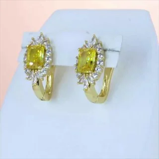Серьги бижутерия с кристаллом, позолота 750 пробы, фото 2