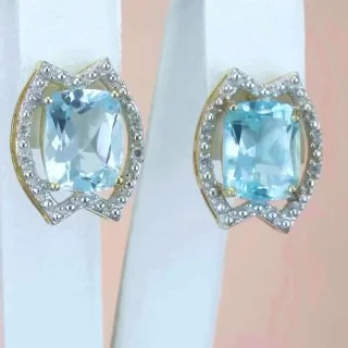 Серьги серебро 925 топаз небесно-голубой топаз белый позолота, фото 2