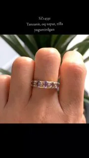 Uzuk Kumush 925 Tanzanit Oq Topaz (tilla yugurtirilgan), rasm 3
