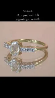 Uzuk Kumush 925 Oq Topaz (Tilla Yugurtirilgan), rasm 3