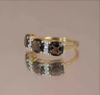 Кольцо серебро 925 кварц дымчатый позолота, фото 3