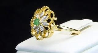 Кольцо Серебро 925 Эфиопский изумруд Циркон (Позолота), фото 5