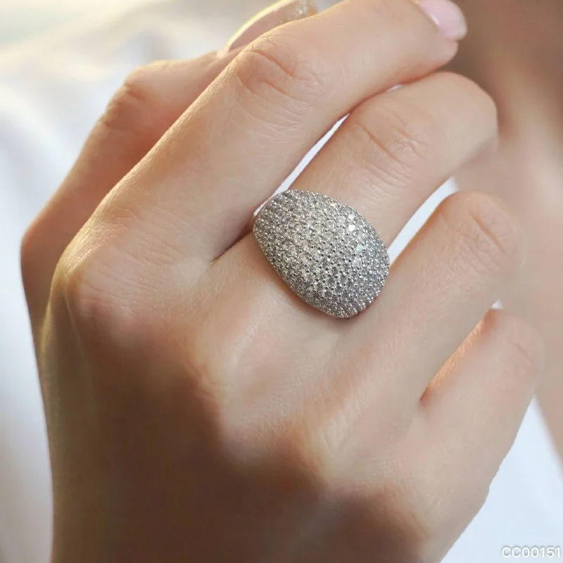 Кольцо бижутерия с фианитом, покрытие белым золотом 18K, фото 5