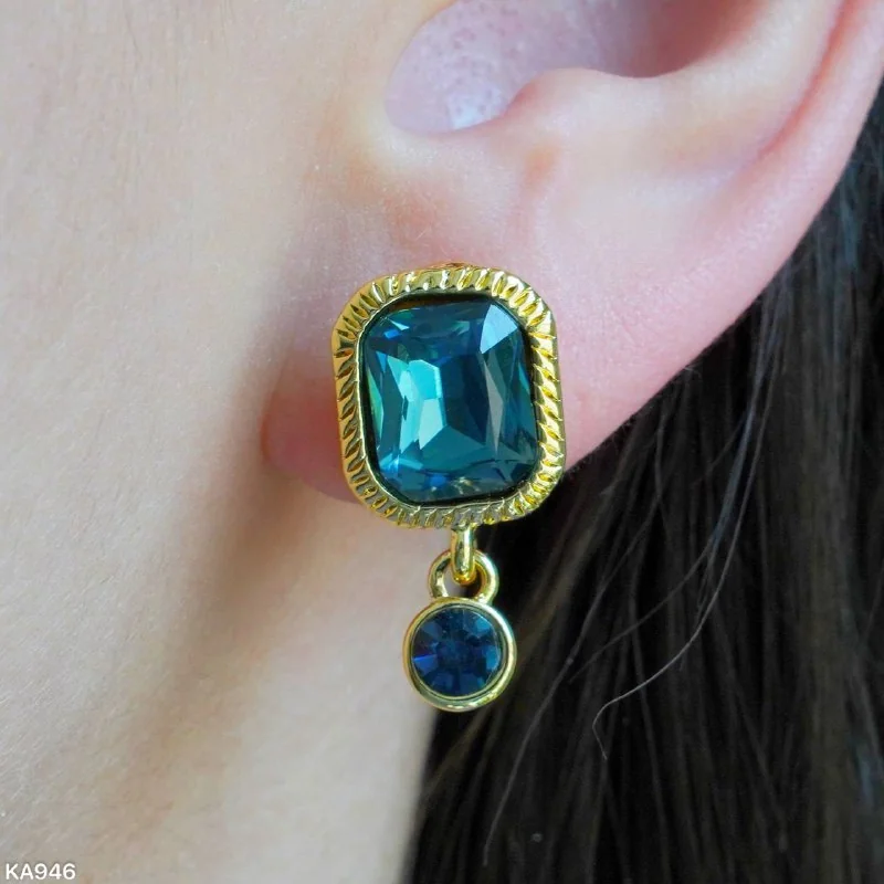 Серьги бижутерия с кристаллом, позолота 18K, фото 4