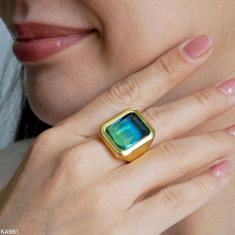Кольцо бижутерия с кристаллом, позолота 18K, фото 4