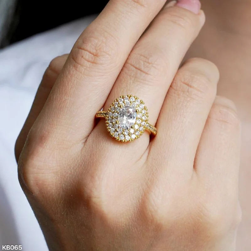 Кольцо бижутерия с фианитом, позолота 18K желтого цвета, фото 4