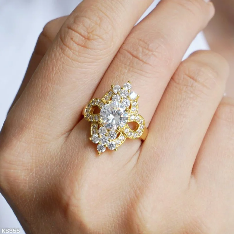 Кольцо бижутерия с фианитом, позолота 18K желтого цвета, фото 4