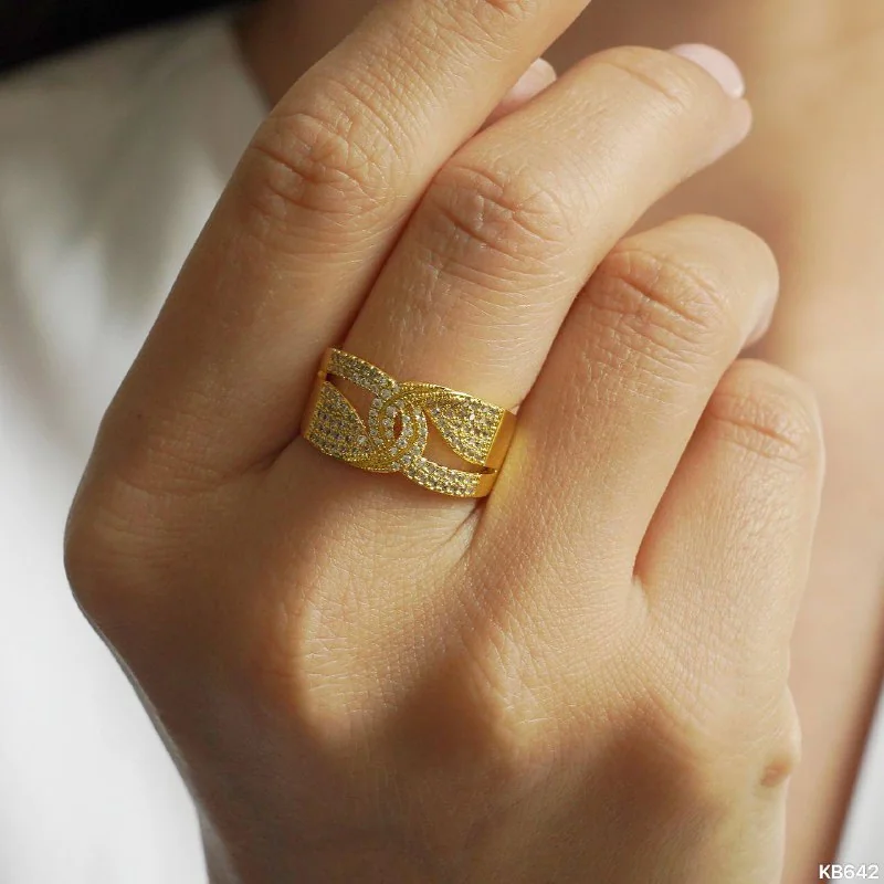 Кольцо бижутерия с фианитом, позолота 18K желтого цвета, фото 4