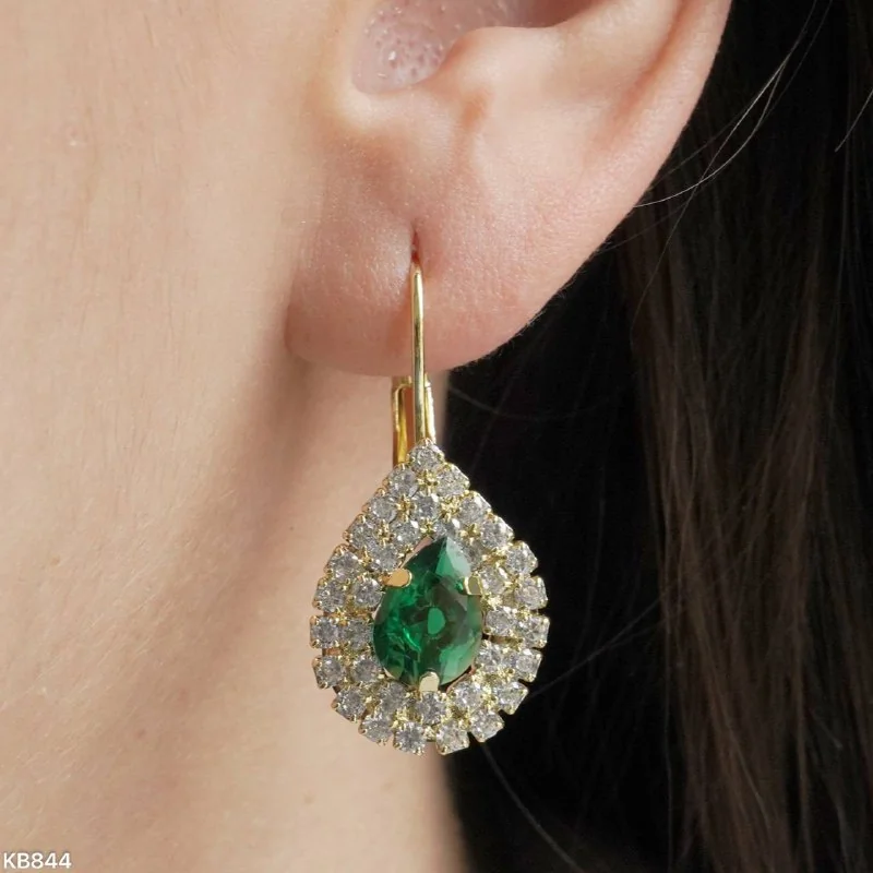 Серьги бижутерия с фианитом, позолота 18K желтого цвета, фото 4