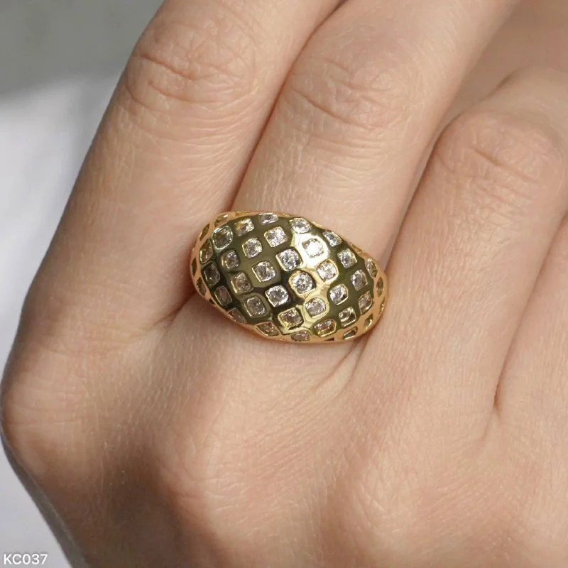 Кольцо бижутерия с фианитом, позолота 18K желтое золото, фото 4