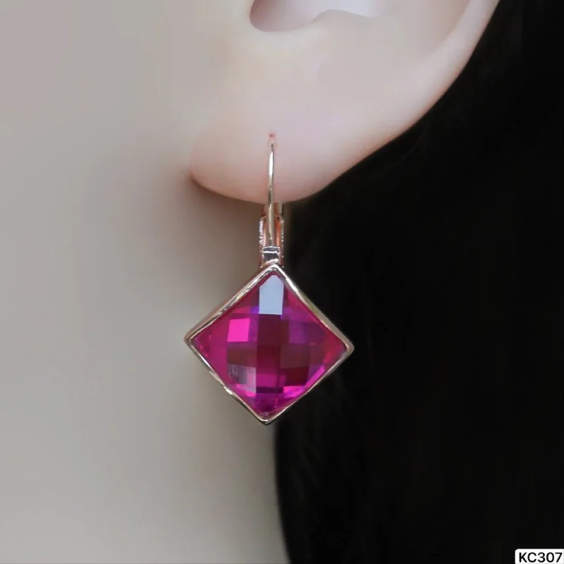 Серьги бижутерия с кристаллом, позолота 18K розового цвета, фото 4