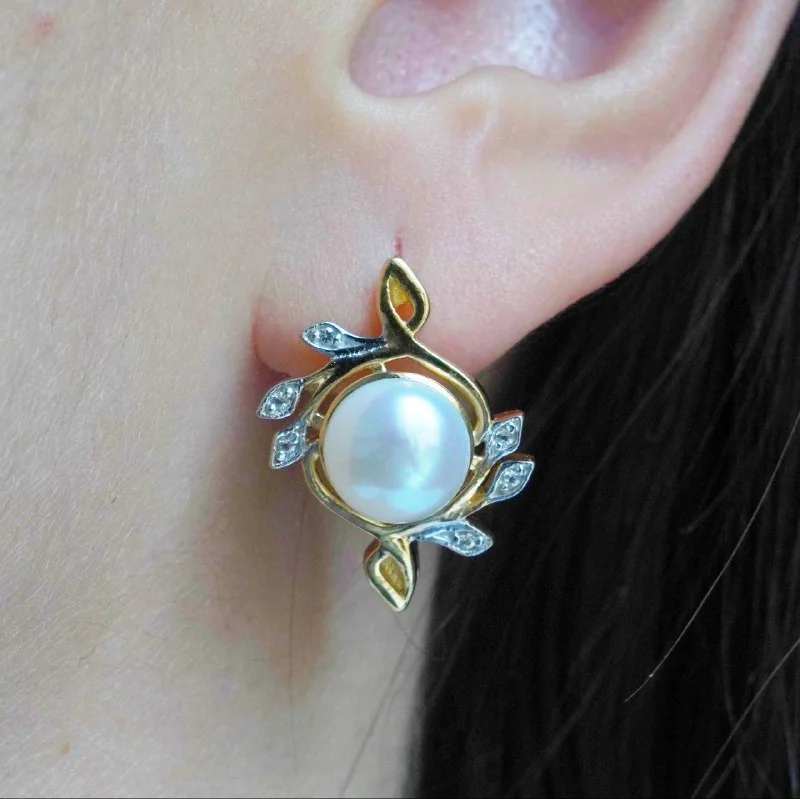 Серьги из серебра 925 с белым жемчугом и белым топазом, позолота, фото 3