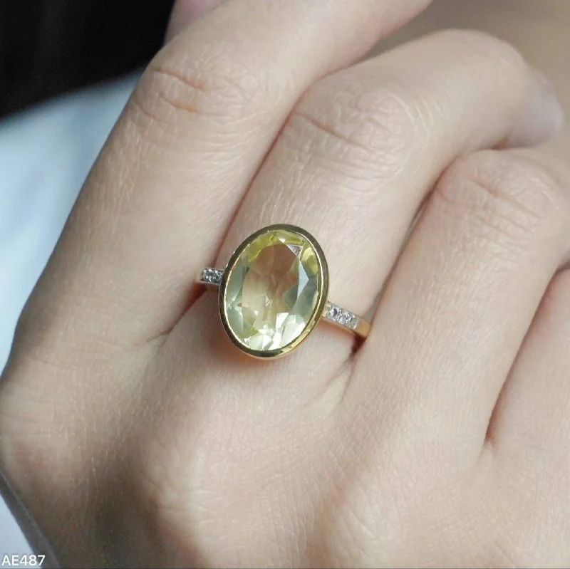 Uzuk Kumush 925 Limon rang Topaz Oq Topaz (tilla yugurtirilgan), rasm 3