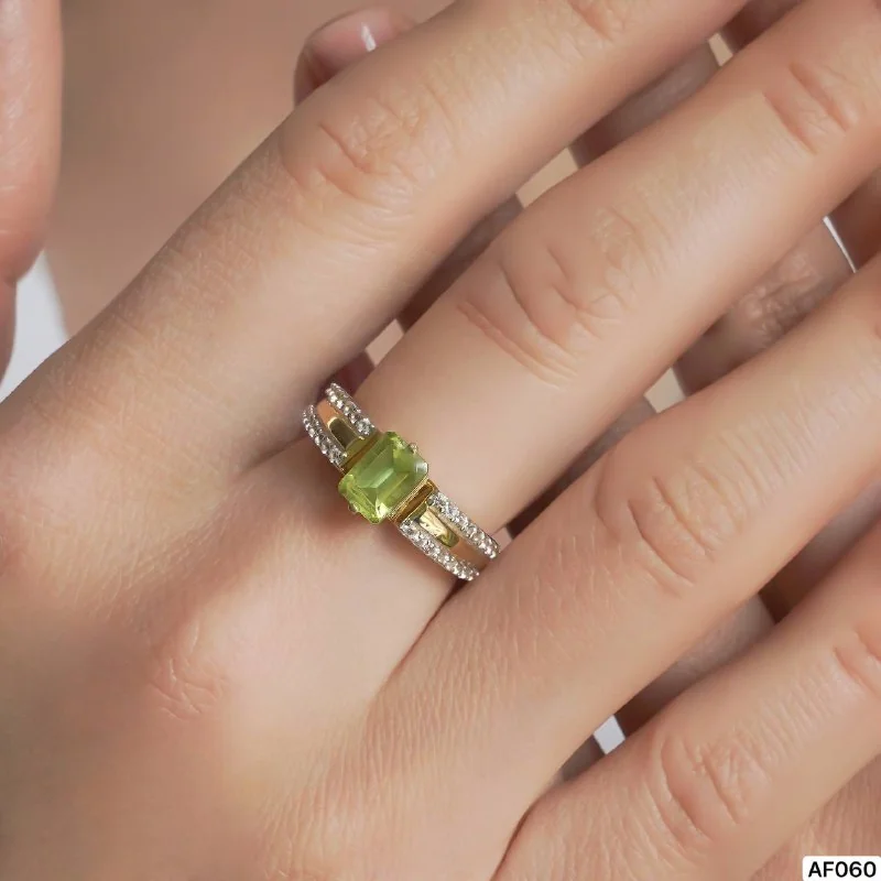 Uzuk Kumush 925 Peridot Oq Topaz (tilla yugurtirilgan), rasm 3