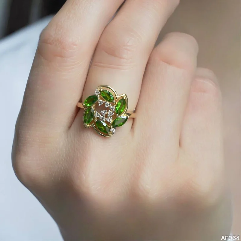 Кольцо из серебра 925 с хромдиопсидом и белым топазом, позолота, фото 3