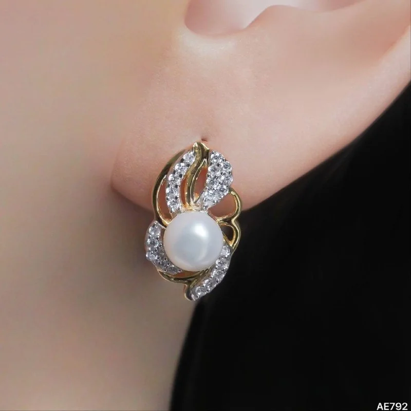 Серьги из серебра 925 с белым жемчугом, позолота, фото 3