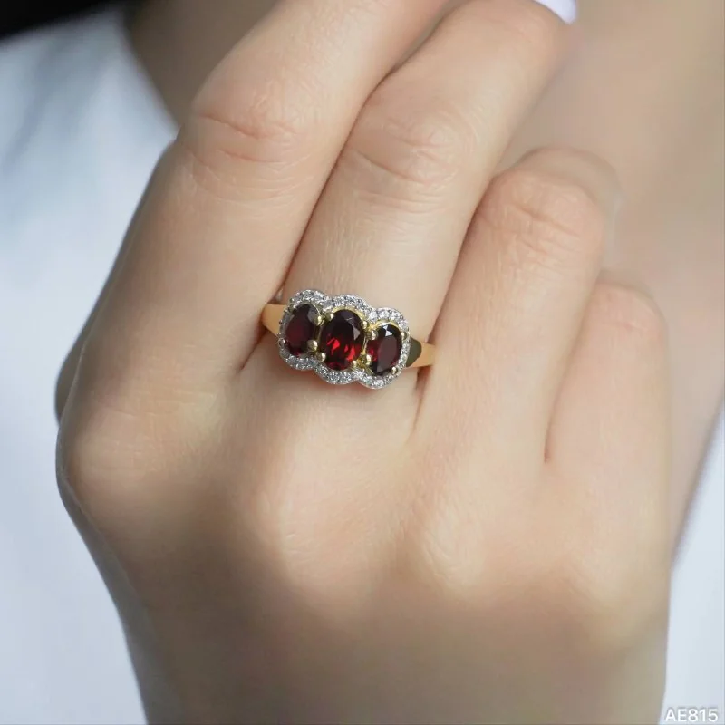 Кольцо из серебра 925 с гранатом, позолота, фото 3