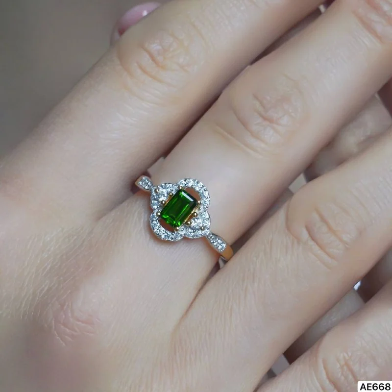 Кольцо из серебра 925 с хромдиопсидом, позолота, фото 3
