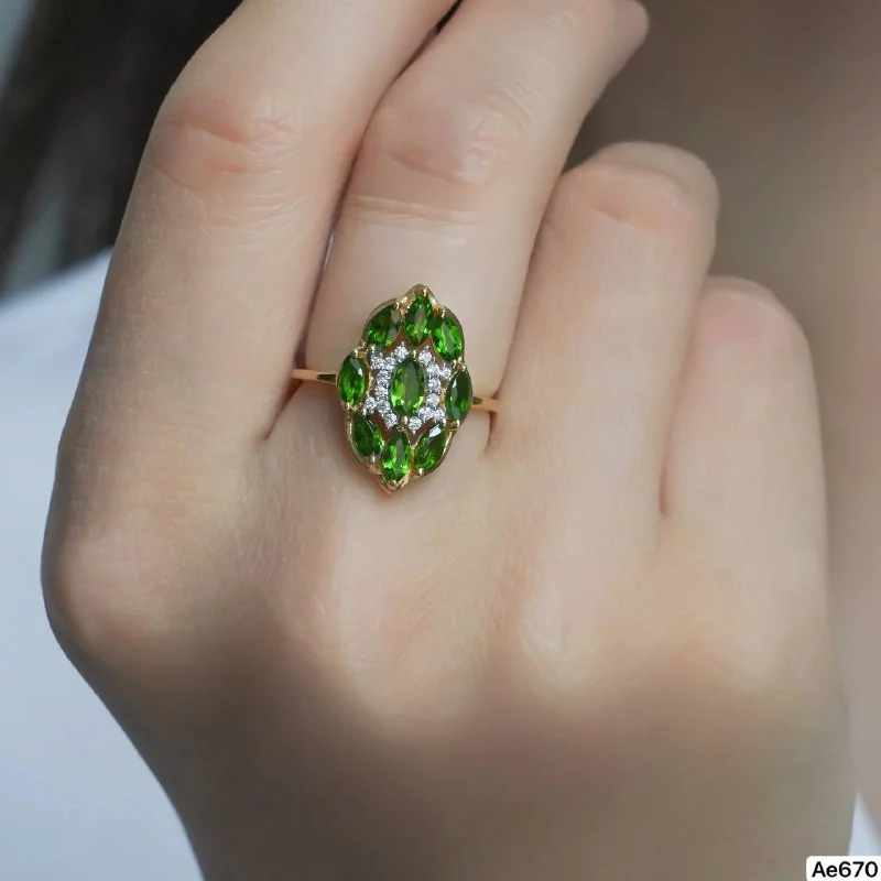 Кольцо из серебра 925 с хромдиопсидом, позолота, фото 3