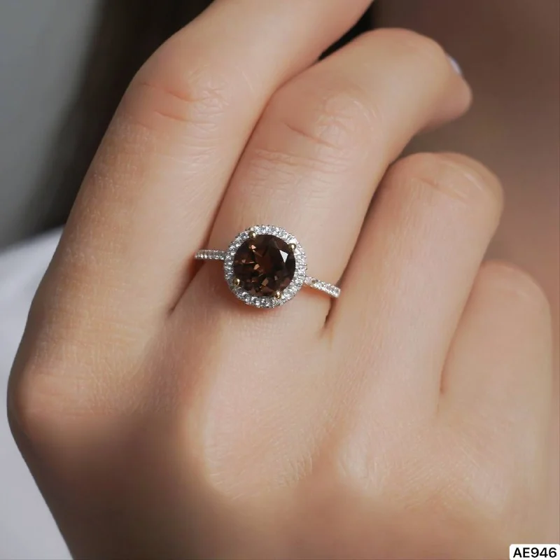 Кольцо серебро 925 дымчатый кварц (позолота), фото 3